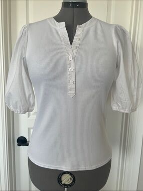 J Crew puff sleeve Henley T shirt
